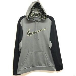 Nike KO Wetland Men's Therma-Fit Camo Logo Hoodie Jacket Top Sz L Gray Black EUC